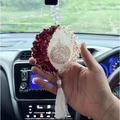 Rose White Ayatul kursi Resin Car Hanging - Handmade Car Decoration