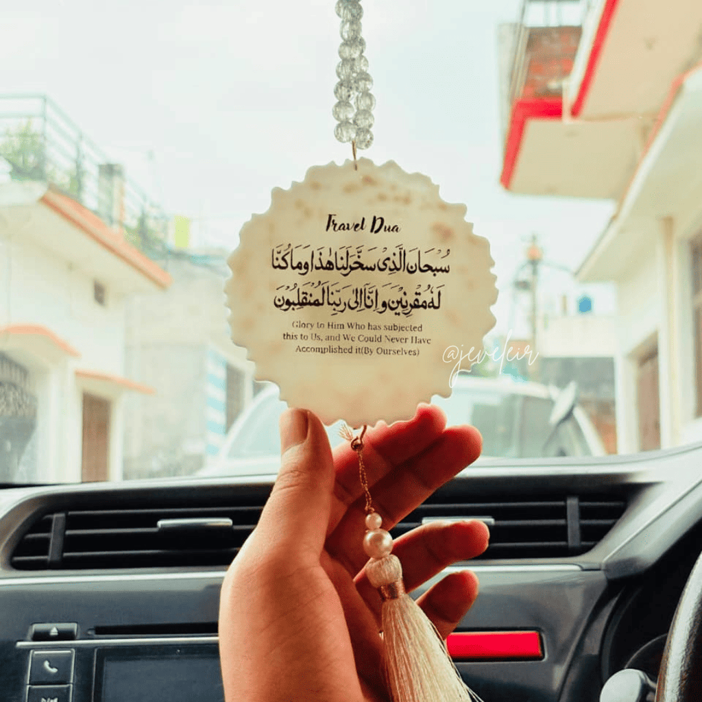 White Ayatul kursi Resin Car Hanging - Handmade Car Decoration