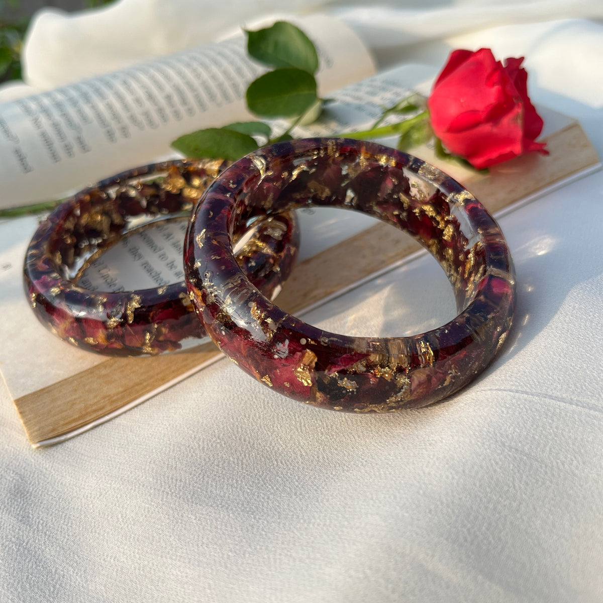 Rose Thick Kada Pair of 2 – Handmade Preserved Rose Bangles