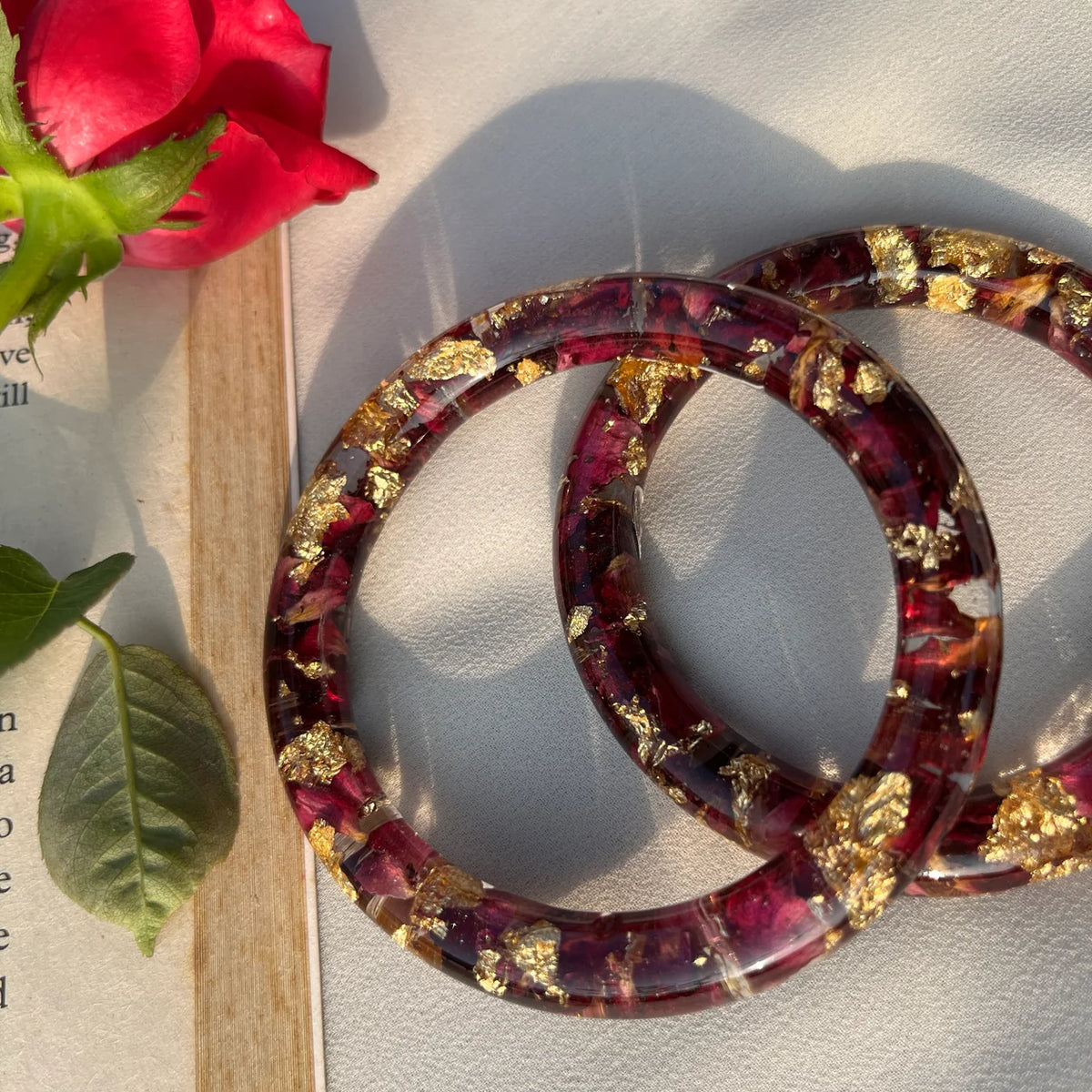 Rose Bangles Pair of 2 – Handmade Preserved Red Rose Bangles for Women