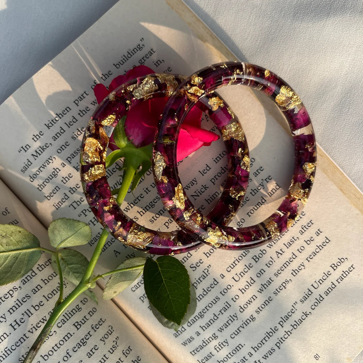 Rose Bangles Pair of 2 – Handmade Preserved Red Rose Bangles for Women