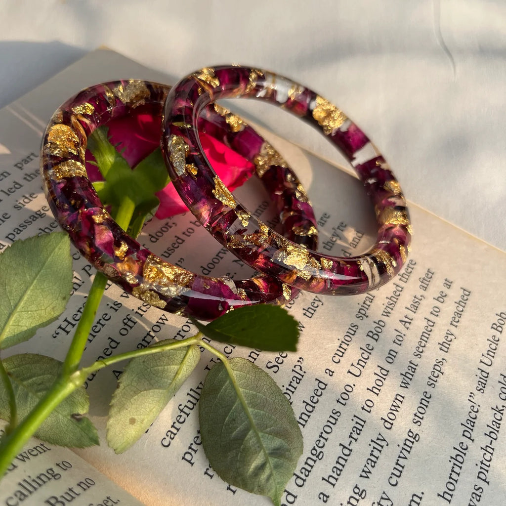 Rose Bangles Pair of 2 – Handmade Preserved Red Rose Bangles for Women