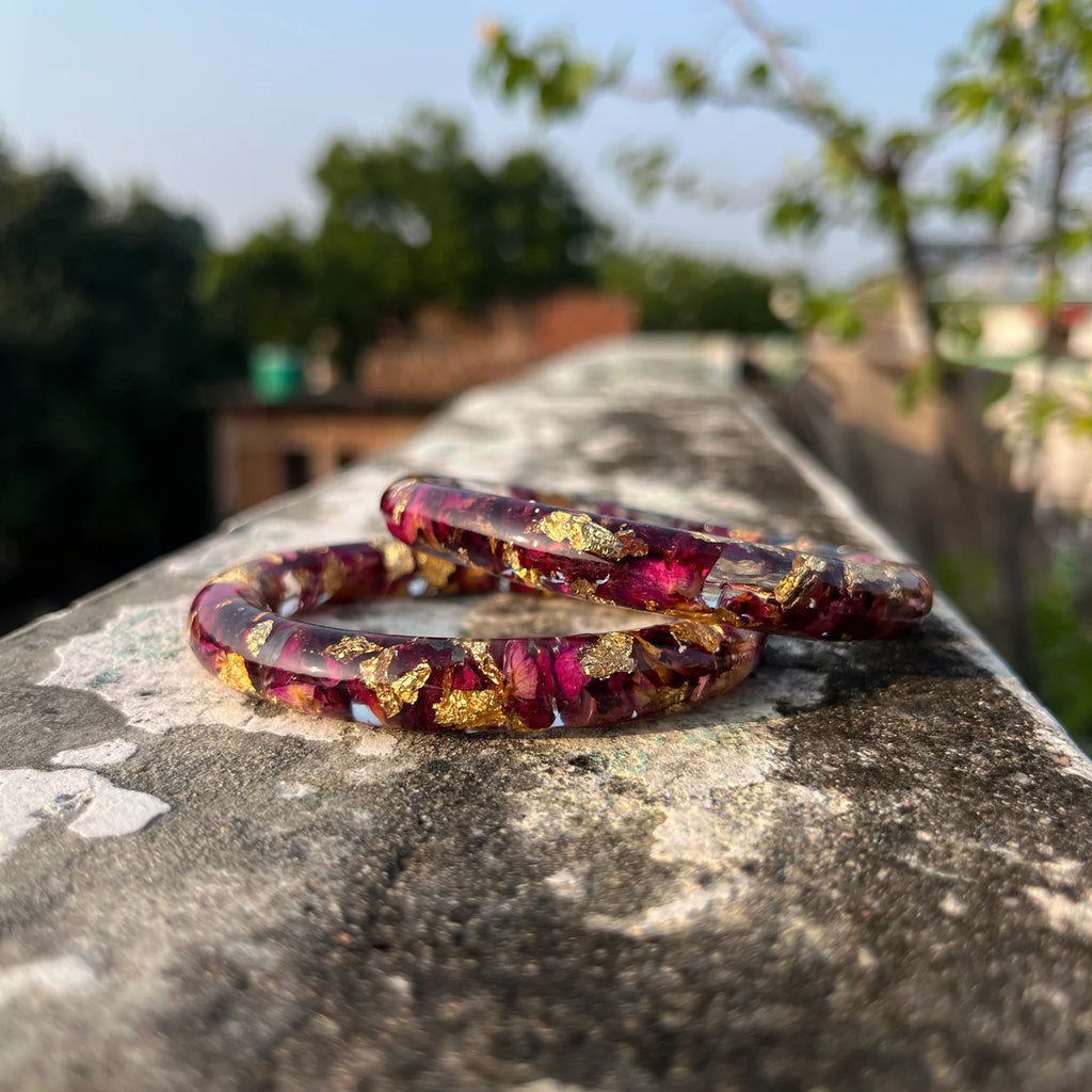 Rose Bangles Pair of 2 – Handmade Preserved Red Rose Bangles for Women