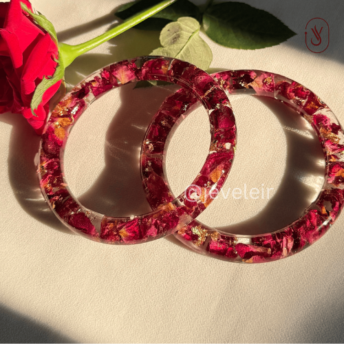 Rose Bangles Pair of 2 – Handmade Preserved Red Rose Bangles for Women